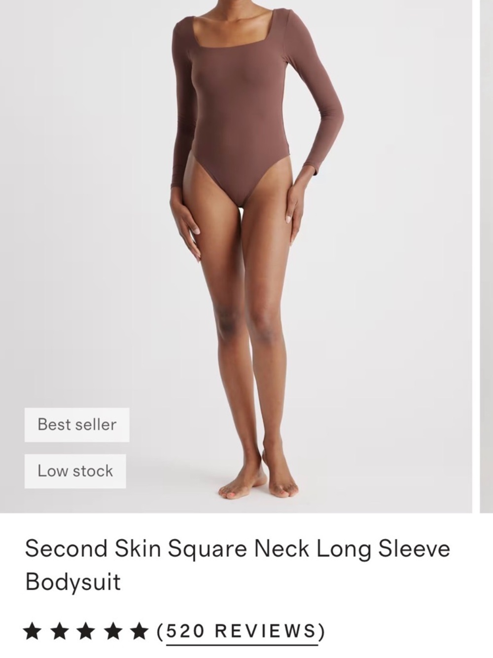 Quince Square Neck Long Sleeve Bodysuit in Brown